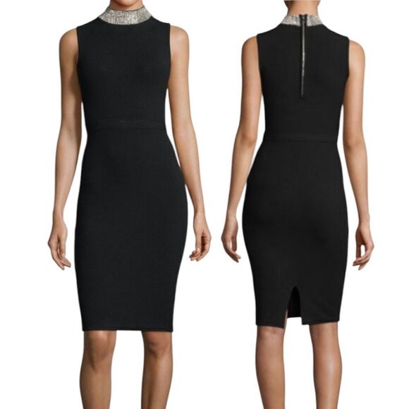 Milly Embellished Collar Iconic Shilloute Sheath Knee Length Dress Black Medium - Picture 3 of 16